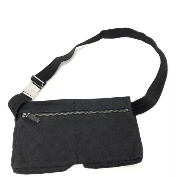 Auth GUCCI 28566 GG body bag Belt bag Waist Pouch Black/SilverHardware